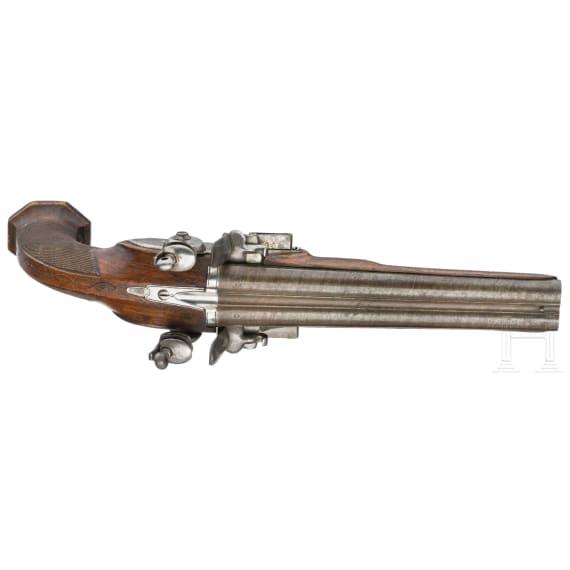 A pair of double-barrelled flintlock pistols, Li&egrave;ge, circa 1810