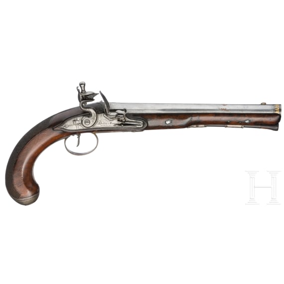 A pair of silver mounted flintlock pistols, Dupr&eacute; in Paris, circa 1820