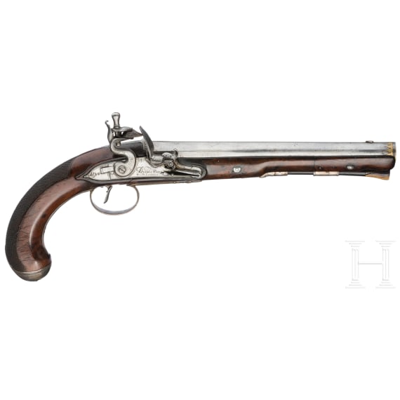 A pair of silver mounted flintlock pistols, Dupr&eacute; in Paris, circa 1820
