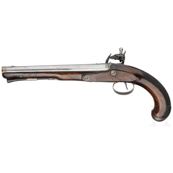 A pair of silver mounted flintlock pistols, Dupr&eacute; in Paris, circa 1820