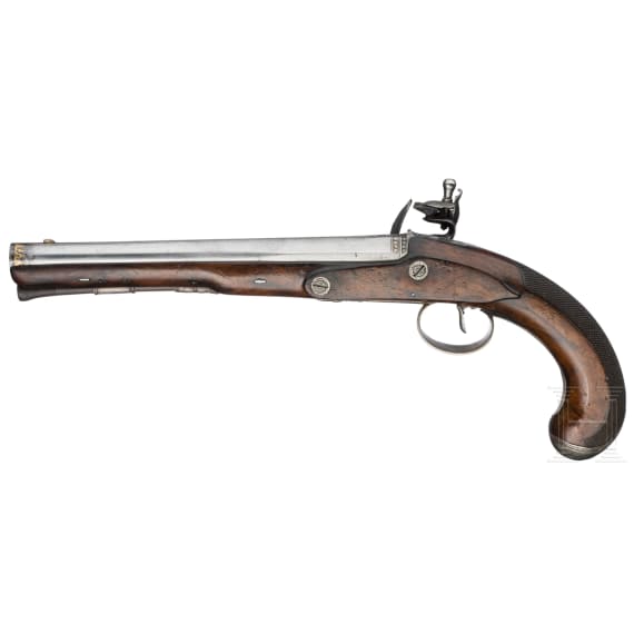 A pair of silver mounted flintlock pistols, Dupr&eacute; in Paris, circa 1820