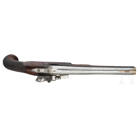 A pair of silver mounted flintlock pistols, Dupr&eacute; in Paris, circa 1820