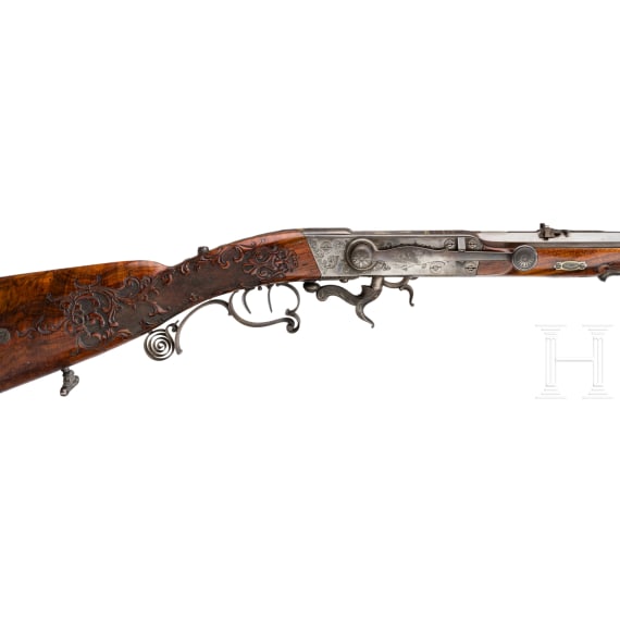 A breech-loading, under-hammer percussion rifle, Casper Schaller, Suhl, circa 1850