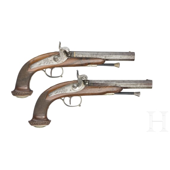 A pair of percussion pistols, Li&eacute;ge, circa 1860