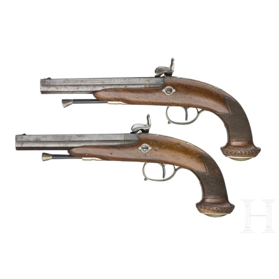 A pair of percussion pistols, Li&eacute;ge, circa 1860