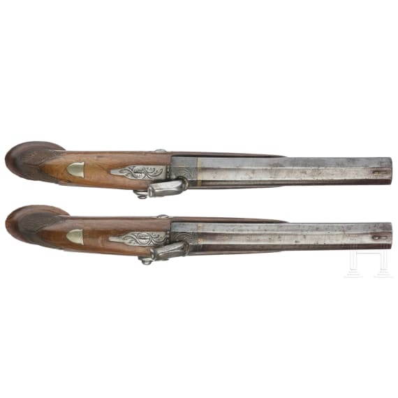 A pair of percussion pistols, Li&eacute;ge, circa 1860