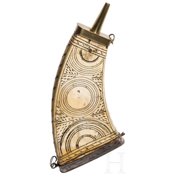 A German musketeer powder flask, circa 1600