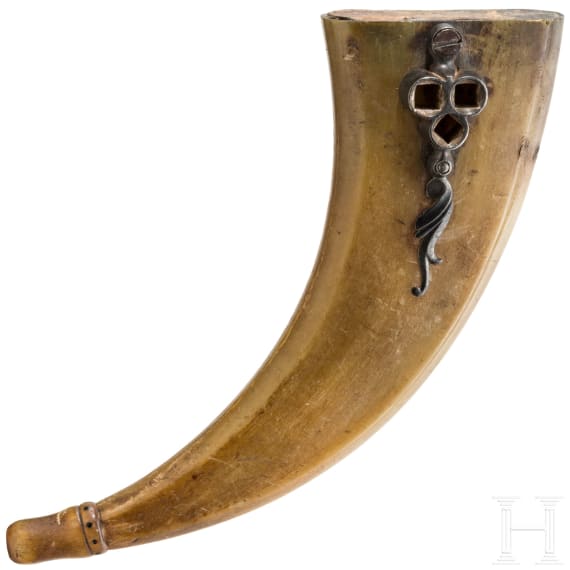 A German powderflask with wheellock spanner, ca. 1700