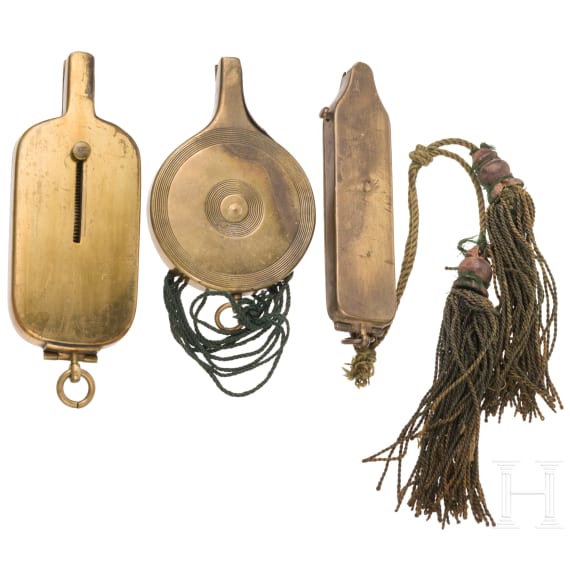Three European percussion cap dispensers, 19th century