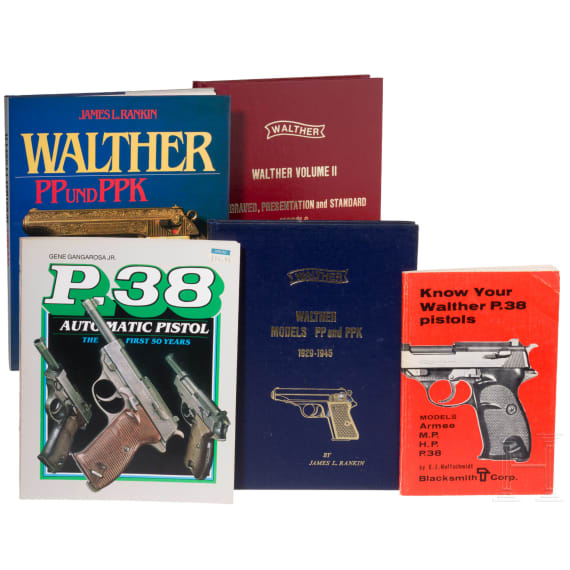 Five books on Walther pistols, in English