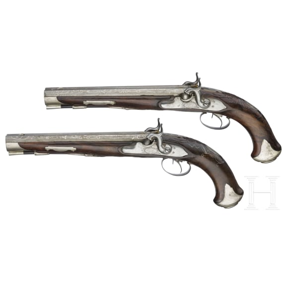 Ein Paar aptierte doppell&auml;ufige Perkussionspistolen, Johann Andreas Kuchenreuter in Regensburg, um 1800