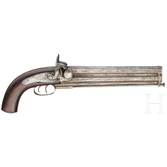 An over-and-under percussion pistol, ca. 1850