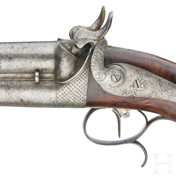 A double-barrelled percussion howdah pistol, Li&egrave;ge, ca. 1850