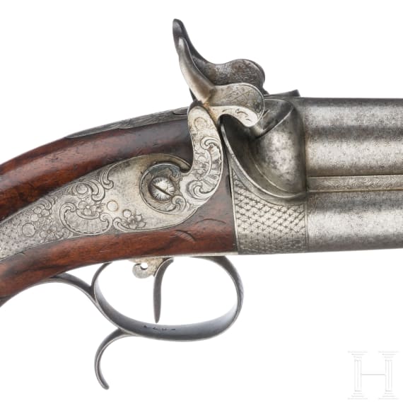 A double-barrelled percussion howdah pistol, Li&egrave;ge, ca. 1850