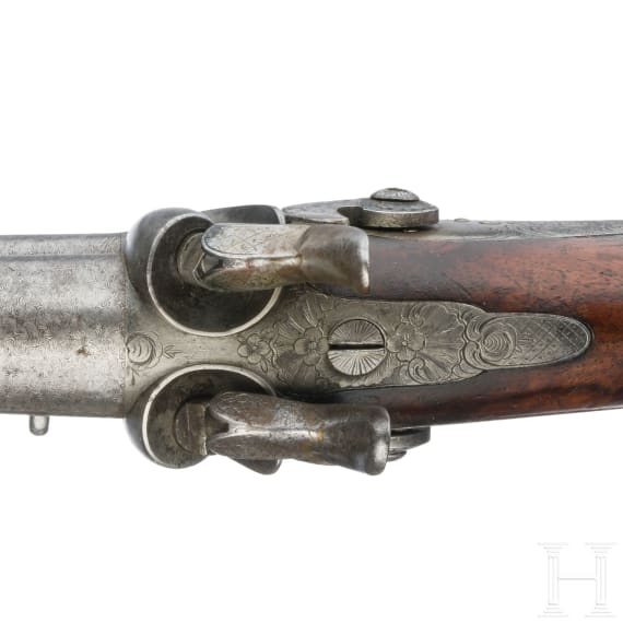 A double-barrelled percussion howdah pistol, Li&egrave;ge, ca. 1850