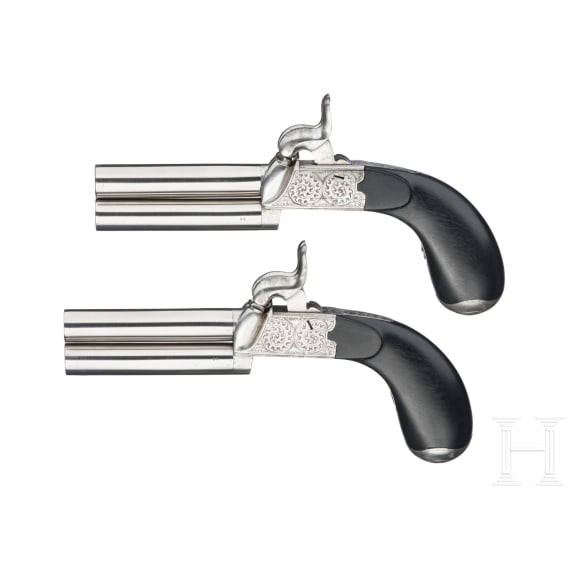 Two over/under percussion pistols, Belgium, ca. 1860