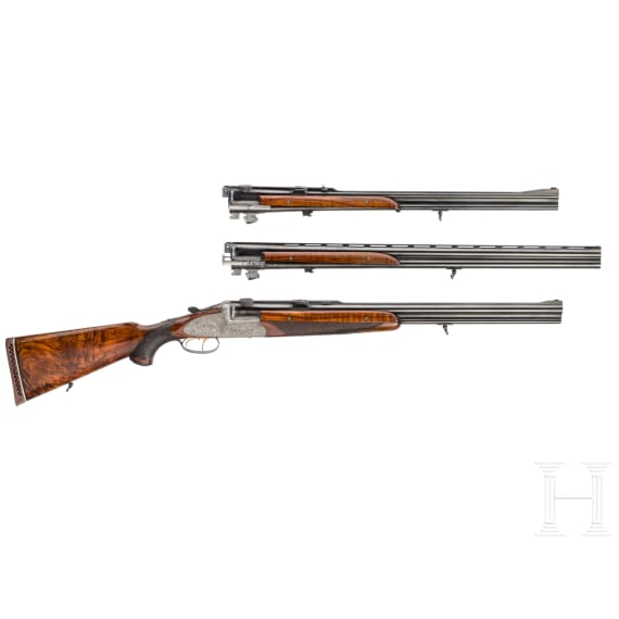 Bockb&uuml;chsflinte Anton Sodia, Ferlach, mit ZF Zeiss; WL Bockdoppelb&uuml;chse mit ZF Hensoldt; WL Bockdoppelflinte, im Koffer
