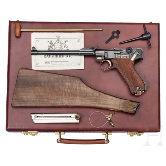 Mauser Erinnerungsmodell Lange Pistole 08, im Lederkoffer