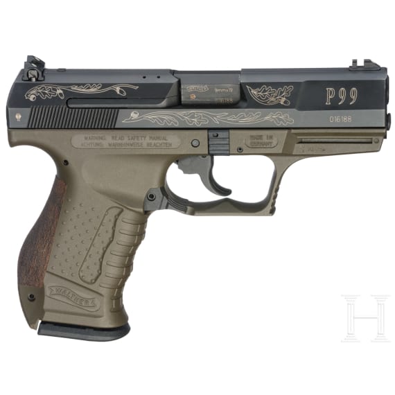 Walther Mod. P 99 &bdquo;La Chasse" nach Wildmeister Duderstaedt, graviert, im Koffer