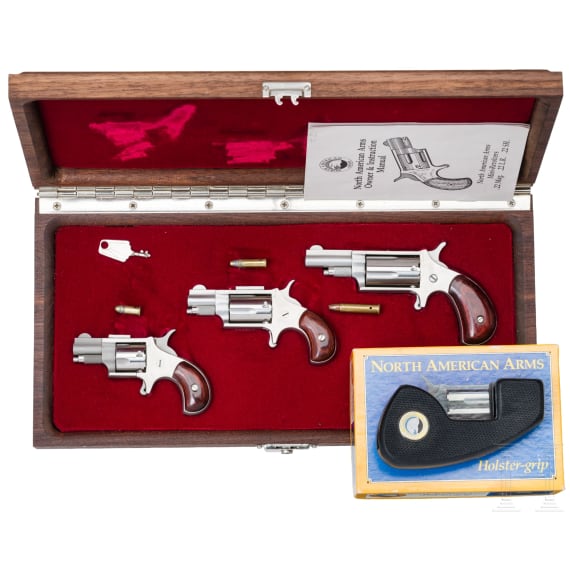 Set of three North American Arms mini-revolvers, in case