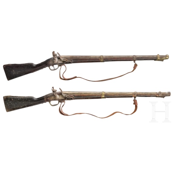Two flintlock infantry muskets m an 9, from the Kassel props room, Li&egrave;ge, ca. 1780
