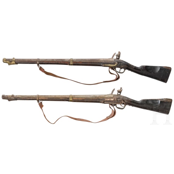 Two flintlock infantry muskets m an 9, from the Kassel props room, Li&egrave;ge, ca. 1780