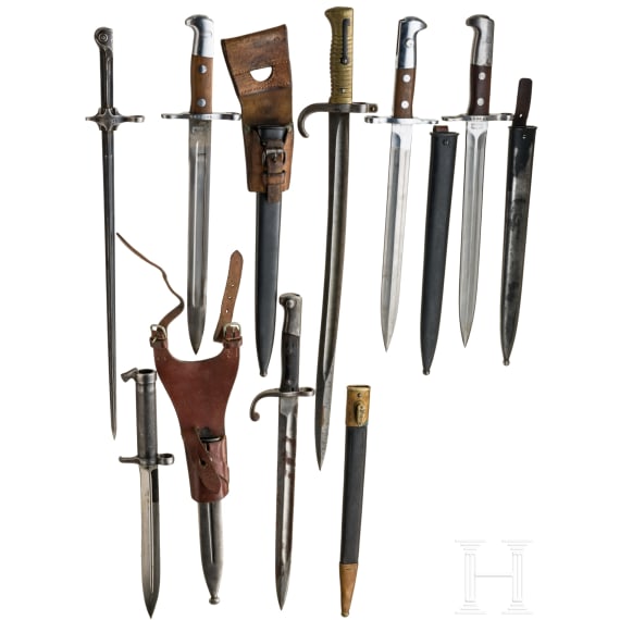 Twelve bayonets, 19th/20th century - GB, FR, GER etc.