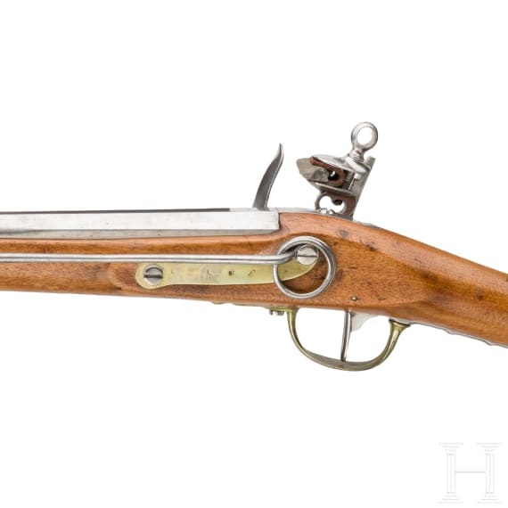 A flintlock cavalry carbine with hinged ramrod, circa 1800