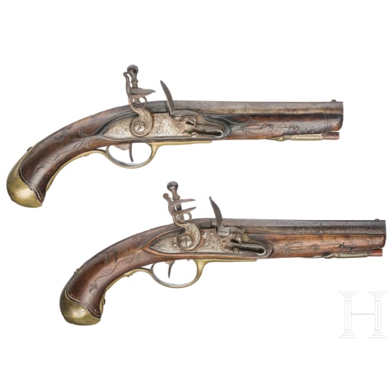 A pair of flintlock cavalryman's pistols with memorial inscription, dated 1817
