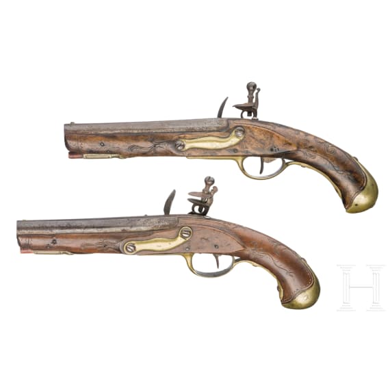 A pair of flintlock cavalryman's pistols with memorial inscription, dated 1817