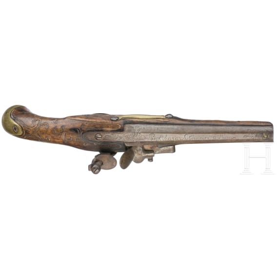 A pair of flintlock cavalryman's pistols with memorial inscription, dated 1817