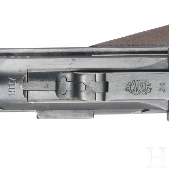 Lange Pistole 08, DWM, 1917, mit Tasche und Brett