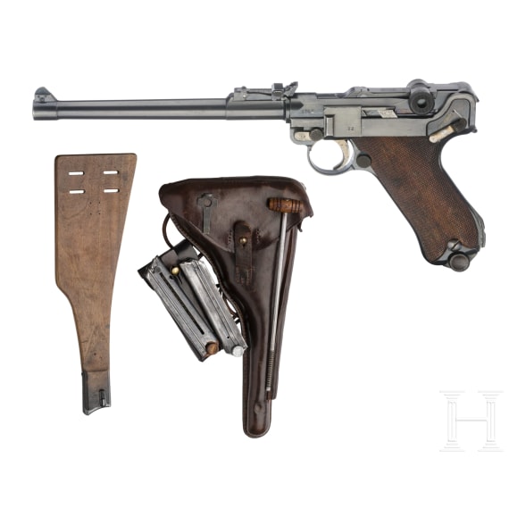 Lange Pistole 08, DWM 1917, mit Tasche und Brett