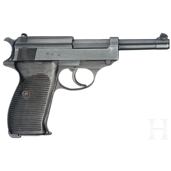 A Spreewerk Mod. P 38, code "cyq", with holster and wooden pistol case