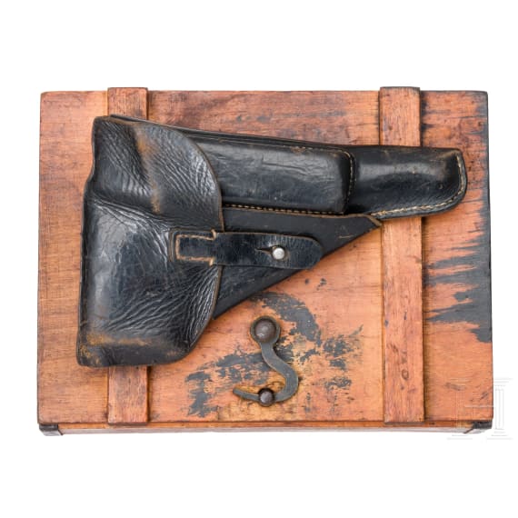 A Spreewerk Mod. P 38, code "cyq", with holster and wooden pistol case