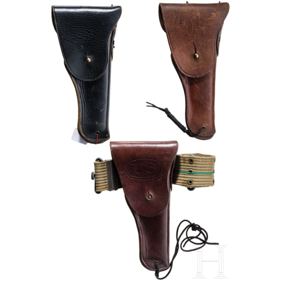 Drei U.S.-Milit&auml;rholster (vor und nach 1945), eine U.S.-Milit&auml;rkoppel