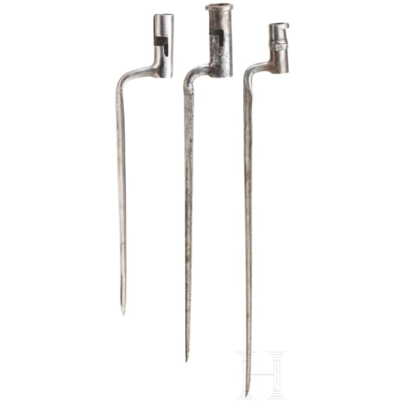 Three socket bayonets, 19th century