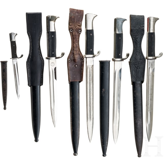 Four KS 98 bayonets and one miniature