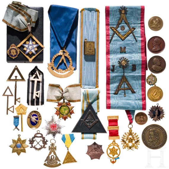 A extensive collection of Masonic and lodge decorations