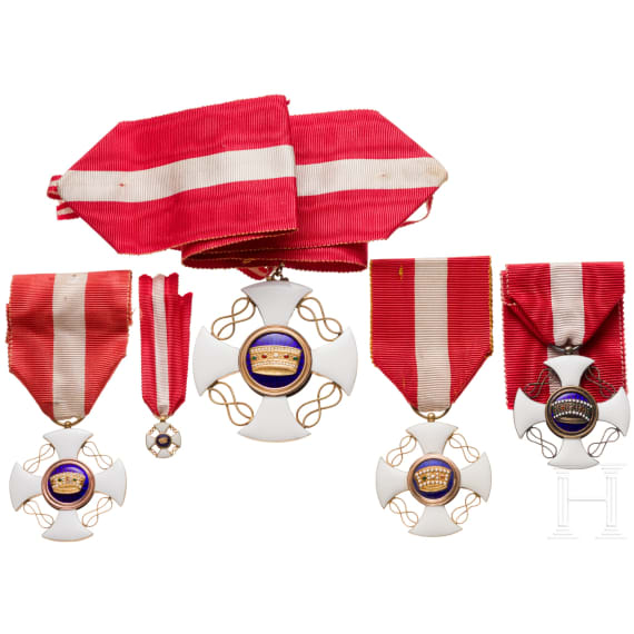 Order of the Crown of Italy &ndash; a neck decoration and three knight&rsquo;s crosses