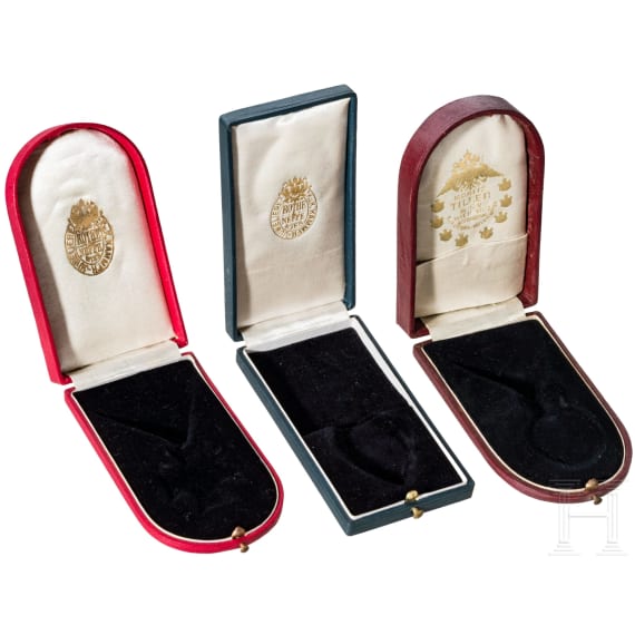 Three empty award cases, circa 1900