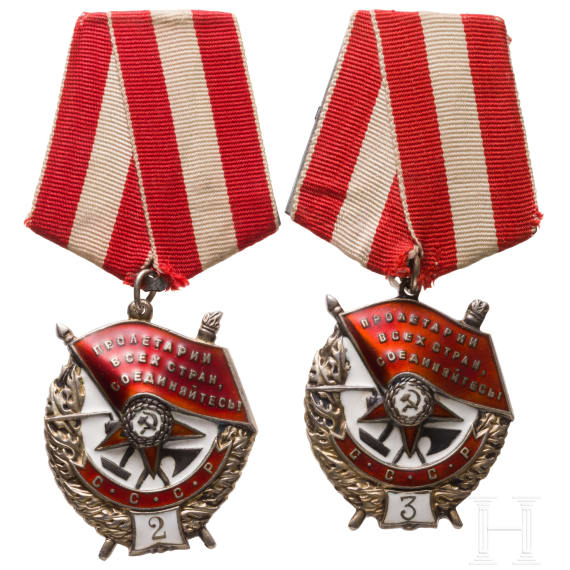 Group of two Orders of the Red Banner for double and triple awards, Soviet Union, from 1943