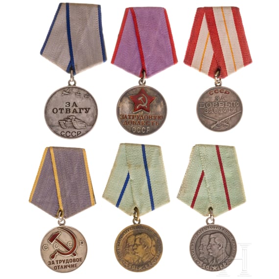 Six Soviet medals, Soviet Union, from 1939