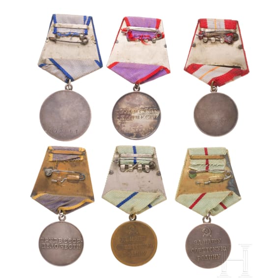 Six Soviet medals, Soviet Union, from 1939