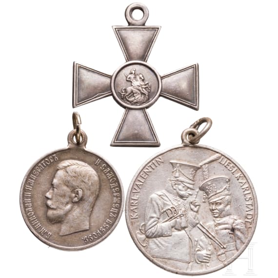 Russian Cross of St. George, 4th Class, and two silver medals