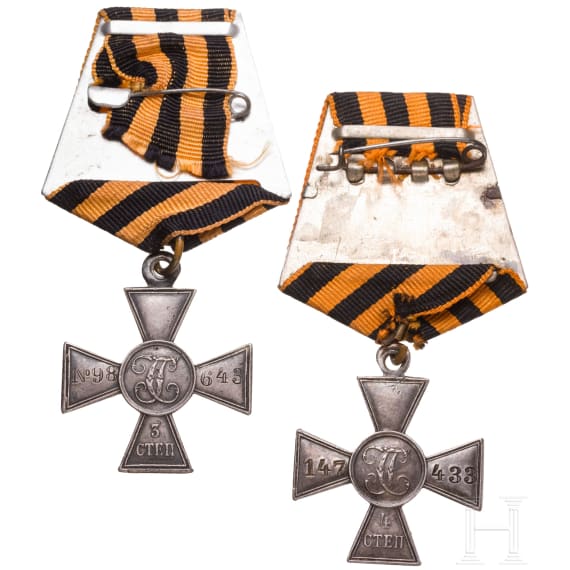 Two Russian St. George's Crosses, 3rd and 4th class, circa 1914/16
