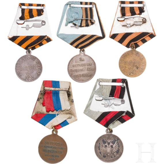 Group of five Russian medals, from 1849 onwards