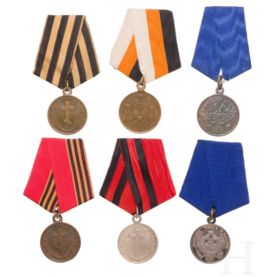 Group of six Russian campaign medals, from 1831