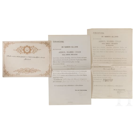 Two Ottoman certificates for Koch as a First Lieutenant in the German Navy, dated 1901