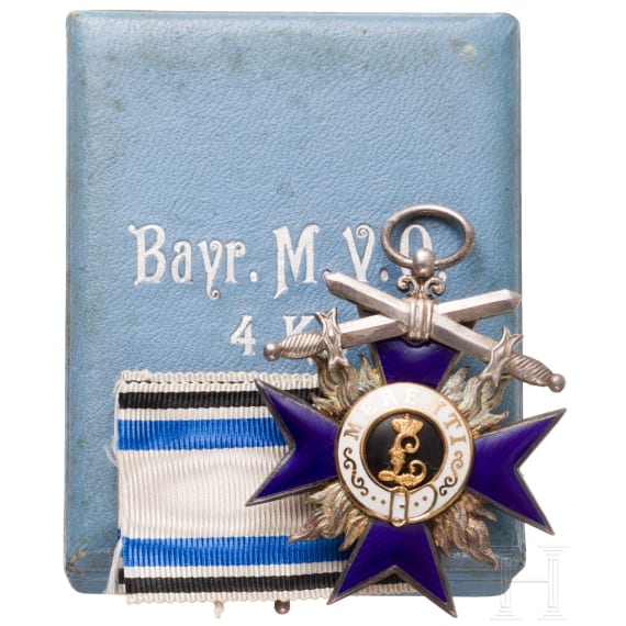 A cased Bavarian Military Order of Merit 4th class with swords